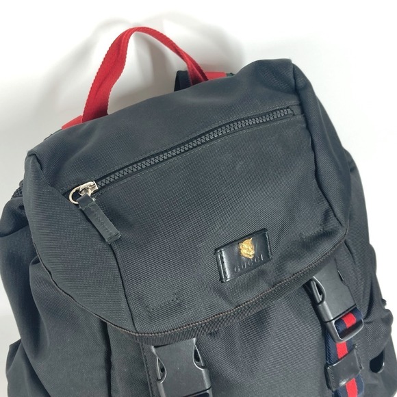 Gucci Webline Sherryline Tiger Backpack Bag Nylon Canvas Black - Picture 11 of 15